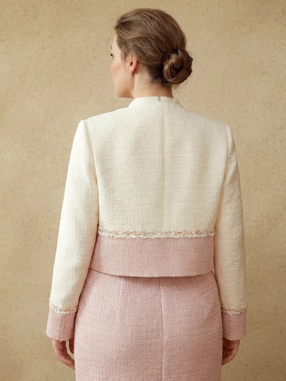 MOTF PLUS SIZE WOMEN'S ELEGANT COLORBLOCK APRICOT AND PINK TEXTURED METAL BUTTON JACKET WINTER