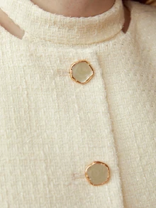 MOTF PREMIUM PLUS SIZE WOMEN'S ELEGANT COLORBLOCK APRICOT AND PINK TEXTURED METAL BUTTON JACKET WINTER - Apricot - View 4