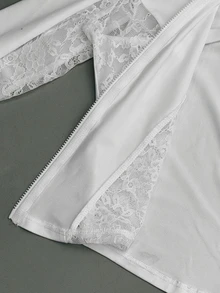 Coolane 女款秋冬街頭風休閒性感日常度假白色針織蕾絲拼接輕量彈性舒適拉鍊夾克運動外套 - 白色 - 查看 9