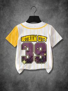BATMAN X SHEIN Young Boy Striped & Cartoon Pattern Short Sleeve T-Shirt - White - View 2