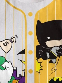 BATMAN X SHEIN Young Boy Striped & Cartoon Pattern Short Sleeve T-Shirt - White - View 3