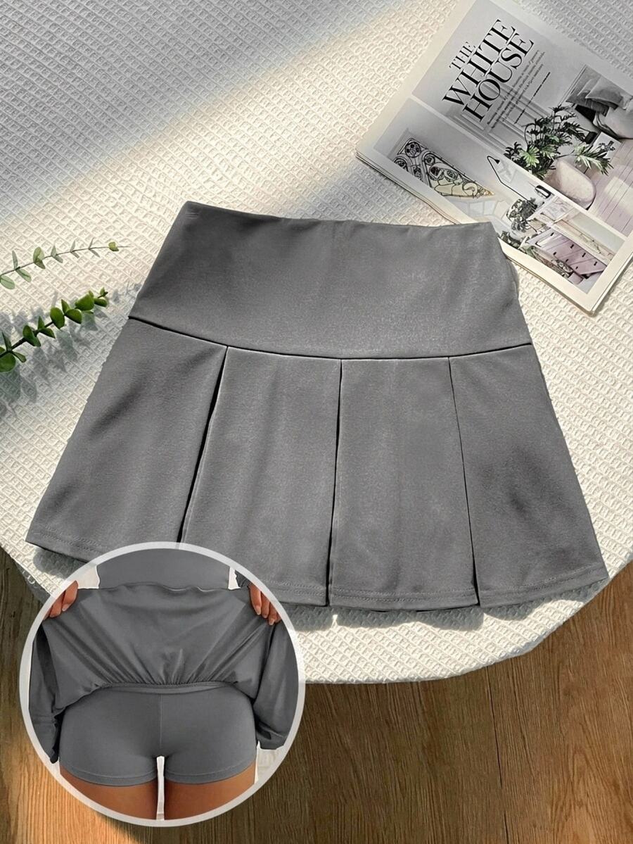 SHEIN 青少年女孩百褶裙 返校季 - 灰色 - 查看 1