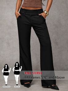 SHEIN Tall CURVE CURVE 新款加大码女式高个女孩黑色休闲直筒裤，带拉链和口袋，腰带纽扣设计，高腰设计让您看起来更苗条，腿部更修长，适合高个女性。高腰设计让您看起来更苗条，腿部更修长，适合高个女性。复古风格，适合所有季节和场合，适合高个女孩和女性，夏季阔腿裤，夏季阔腿裤，夏季休闲装，夏季度假装，女士长裤，春季装，阔腿裤，办公裤，优雅裤，休闲裤，夏季高腰显瘦阔腿裤，优雅女士礼服裤，优雅派对裤，女士优雅裤，优雅长裤，度假女士服装、女士假日服装、夏季假日服装、夏季度假服装、女士休闲裤、女士性感裤、狂欢节服装、2026年狂欢节女士造型、2026年狂欢节女士服装、狂欢节女士服装 - 黑色 - 查看 1