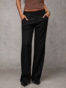 SHEIN Tall CURVE CURVE 新款加大码女式高个女孩黑色休闲直筒裤，带拉链和口袋，腰带纽扣设计，高腰设计让您看起来更苗条，腿部更修长，适合高个女性。高腰设计让您看起来更苗条，腿部更修长，适合高个女性。复古风格，适合所有季节和场合，适合高个女孩和女性，夏季阔腿裤，夏季阔腿裤，夏季休闲装，夏季度假装，女士长裤，春季装，阔腿裤，办公裤，优雅裤，休闲裤，夏季高腰显瘦阔腿裤，优雅女士礼服裤，优雅派对裤，女士优雅裤，优雅长裤，度假女士服装、女士假日服装、夏季假日服装、夏季度假服装、女士休闲裤、女士性感裤、狂欢节服装、2026年狂欢节女士造型、2026年狂欢节女士服装、狂欢节女士服装 - 黑色 - 查看 5