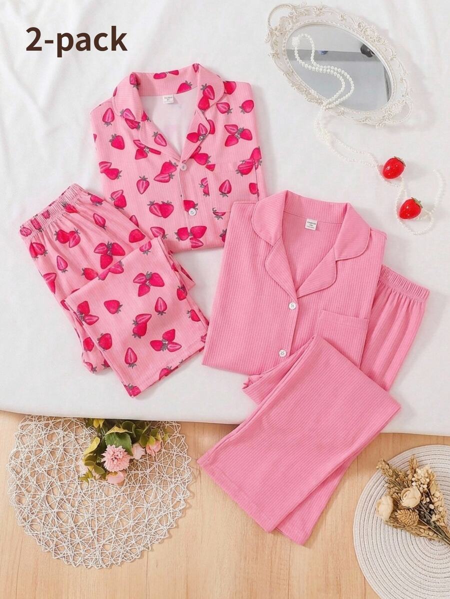 Teen Girls Casual Comfortable Cute Bear Print Long Sleeve Top & Pants 2-Piece Set Autumn/Winter - Pink - View 1