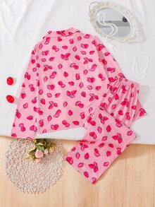 Teen Girls Casual Comfortable Cute Bear Print Long Sleeve Top & Pants 2-Piece Set Autumn/Winter - Pink - View 2