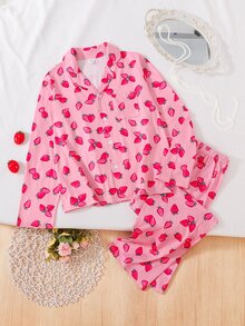Teen Girls Casual Comfortable Cute Bear Print Long Sleeve Top & Pants 2-Piece Set Autumn/Winter - Pink - View 3