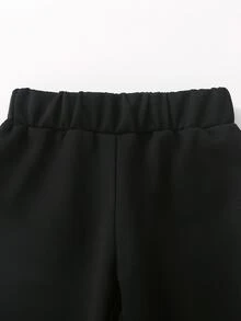 SHEIN 2件組小男孩可愛休閒黃色刺繡運動衫與黑色長褲舒適套裝，適合春季秋季 - 酒紅色 - 查看 5