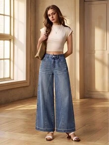 Selenza Women's Casual Streetwear Versatile Daily Travel Denim Jeans With Pocket And Button Work Everyday Blue Fall - Blue - View 8