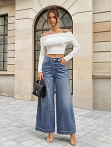 Selenza Women's Casual Streetwear Versatile Daily Travel Denim Jeans With Pocket And Button Work Everyday Blue Fall - Blue - View 1