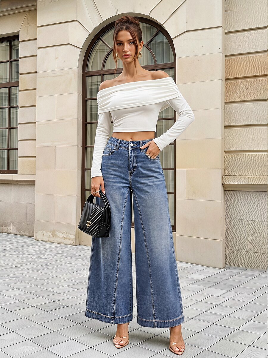 Selenza Women's Casual Streetwear Versatile Daily Travel Denim Jeans With Pocket And Button Work Everyday Blue Fall - Blue - View 1