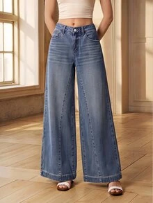Selenza Women's Casual Streetwear Versatile Daily Travel Denim Jeans With Pocket And Button Work Everyday Blue Fall - Blue - View 11