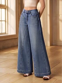 Selenza Women's Casual Streetwear Versatile Daily Travel Denim Jeans With Pocket And Button Work Everyday Blue Fall - Blue - View 9