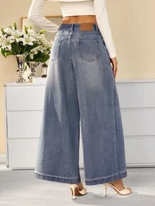 Selenza Women's Casual Streetwear Versatile Daily Travel Denim Jeans With Pocket And Button Work Everyday Blue Fall - Blue - View 10