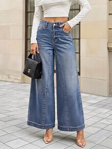 Selenza Women's Casual Streetwear Versatile Daily Travel Denim Jeans With Pocket And Button Work Everyday Blue Fall - Blue - View 13