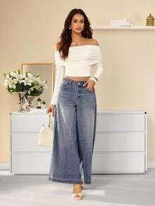 Selenza Women's Casual Streetwear Versatile Daily Travel Denim Jeans With Pocket And Button Work Everyday Blue Fall - Blue - View 3