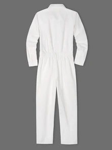 Manfinity Homme Men's Classic White Collared Design Versatile, Zipper & 4-Button Closure, Fashionable Elegant Long Sleeve Patch Pocket Button Design Jumpsuit And Overalls - White - View 2