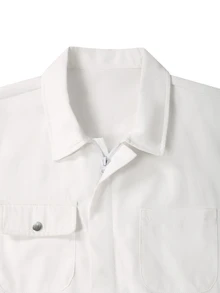 Manfinity Homme Men's Classic White Collared Design Versatile, Zipper & 4-Button Closure, Fashionable Elegant Long Sleeve Patch Pocket Button Design Jumpsuit And Overalls - White - View 5