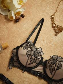 PinupPomp 2 件浪漫刺绣前扣性感文胸套装，内衣 - 彩色 - 查看 3