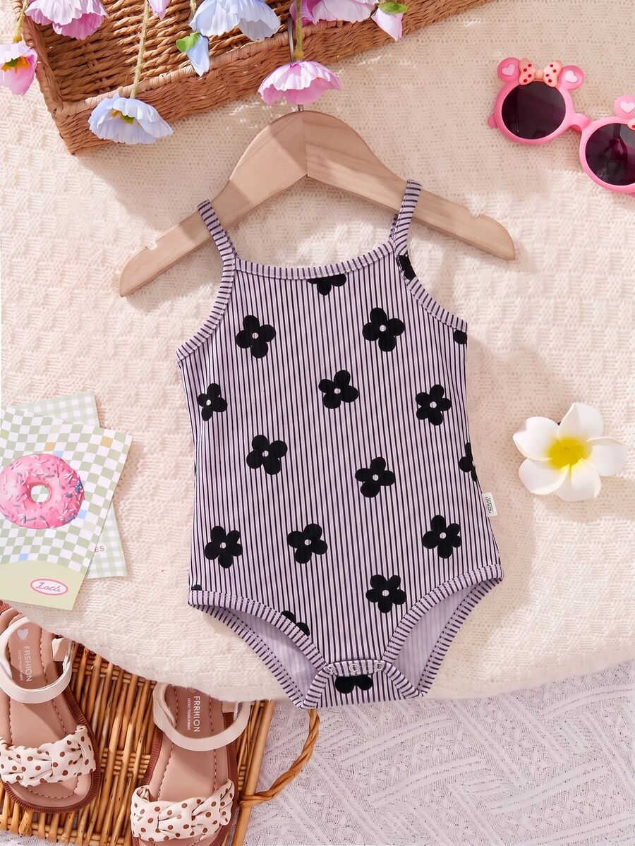 Baby Girl Casual Spaghetti Strap Romper, Suitable For Spring And Summer - Multicolor - View 1