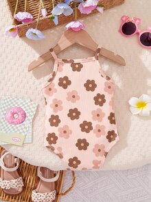 SHEIN LMoss Kids 女嬰休閒百搭日常外出細肩帶連身褲，適合夏季 - 白色 - 查看 2