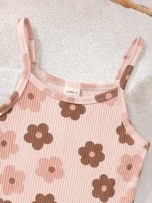 SHEIN LMoss Kids 女嬰休閒百搭日常外出細肩帶連身褲，適合夏季 - 白色 - 查看 3