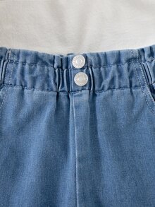 SHEIN Elladie kids Young Girl Paperbag Waist Wide Leg Jeans - Medium Wash - View 4