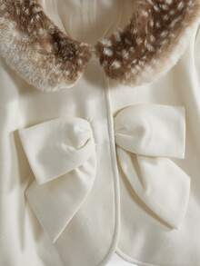 ROMWE Kawaii Deer Plush & Wool Blend Patchwork Doll Style Women's Regular Jacket - Beige - View 2