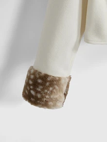 ROMWE Kawaii Deer Plush & Wool Blend Patchwork Doll Style Women's Regular Jacket - Beige - View 5