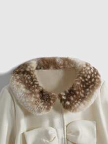 ROMWE Kawaii Deer Plush & Wool Blend Patchwork Doll Style Women's Regular Jacket - Beige - View 4