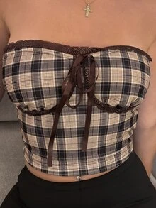Vassilux 女士格紋蕾絲管型波西米亞風格上衣 - 彩色 - 查看 3