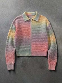 Manfinity EMRG Men's Streetwear Colorblock Zip-Up Long Sleeve Knit Cardigan Halloween Holiday / Vacation Fall Y2k - Multicolor - View 3