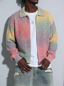 Manfinity EMRG Men's Streetwear Colorblock Zip-Up Long Sleeve Knit Cardigan Halloween Holiday / Vacation Fall Y2k - Multicolor - View 1