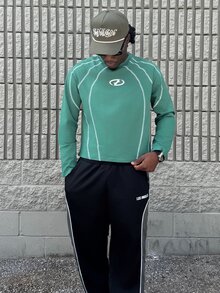 Harrin Don Harrin Don 男士几何印花撞色缝线圆领长袖休闲T恤 - 綠色 - 查看 4