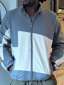 Harrin Don Harrin Don 男士长袖休闲拉链撞色抽绳高领夹克，春秋季户外防风外套，适合秋季穿着 - 灰色 - 查看 6