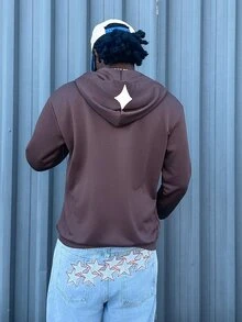 Harrin Don Harrin Don 男士星星與字母圖案拉鍊連帽長袖印花衛衣，棕色 - 棕色 - 查看 2