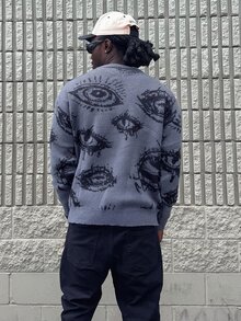 Harrin Don Harrin Don 男士宽松眼纹圆领长袖毛衣，秋冬款 - 深灰色 - 查看 2