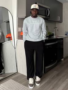 Harrin Don Harrin Don Men's Letter Print Round Neck Casual Loose Long Sleeve T-Shirt Graphic Sweatshirt Grey Oversized Printed - Grey - View 3