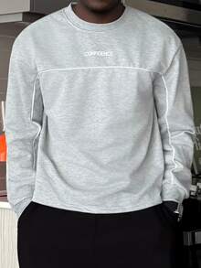 Harrin Don Harrin Don Men's Letter Print Round Neck Casual Loose Long Sleeve T-Shirt Graphic Sweatshirt Grey Oversized Printed - Grey - View 5