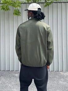 Harrin Don Harrin Don 男士對比圖案印花拉鍊立領長袖美式足球夾克 - 軍綠色 - 查看 2