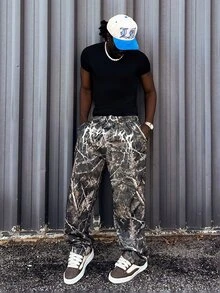 Harrin Don Harrin Don Men's Fashion Street Y2K Style All-Over Printing Sweatpants, A Must-Have Item, Fall - Army Green - View 5