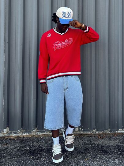 Harrin Don Harrin Don Sweatshirt Fashion Pria DIYIE, Sweatshirt Leher V Bordir, Sweatshirt Y2K, Sweatshirt Olahraga Kampus, Sweatshirt Nyaman untuk Perjalanan, Kain Tenun, Tidak Melar