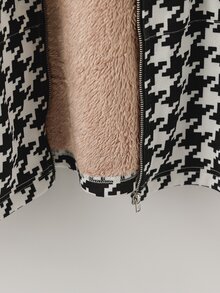 SHEIN Clasi Plus Size Women's Houndstooth Zipper Front Casual Thermal Lined Long Hooded Jacket - Black and White - View 3