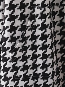 SHEIN Clasi Plus Size Women's Houndstooth Zipper Front Casual Thermal Lined Long Hooded Jacket - Black and White - View 5