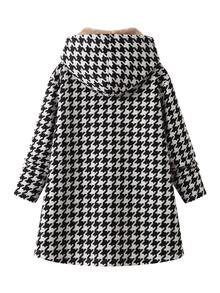SHEIN Clasi Plus Size Women's Houndstooth Zipper Front Casual Thermal Lined Long Hooded Jacket - Black and White - View 2