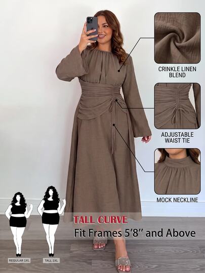 SHEIN Tall CURVE Đầm thu size lớn màu trơn thanh lịch chiết eo