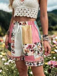 EMERY ROSE Women's Summer Vacation Floral Print Elastic Waist Shorts - Multicolor - View 6
