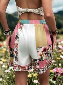 EMERY ROSE Women's Summer Vacation Floral Print Elastic Waist Shorts - Multicolor - View 2