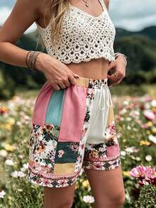 EMERY ROSE Women's Summer Vacation Floral Print Elastic Waist Shorts - Multicolor - View 3