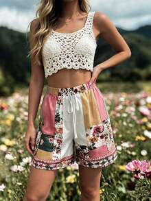 EMERY ROSE Women's Summer Vacation Floral Print Elastic Waist Shorts - Multicolor - View 4